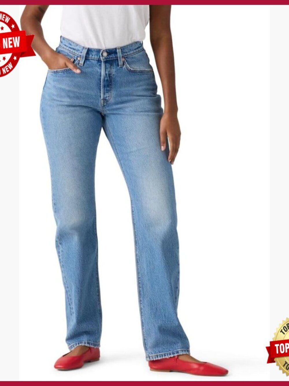 High Rise Straight Leg Jeans Curvy Fit Button Fly Stretch Cotton